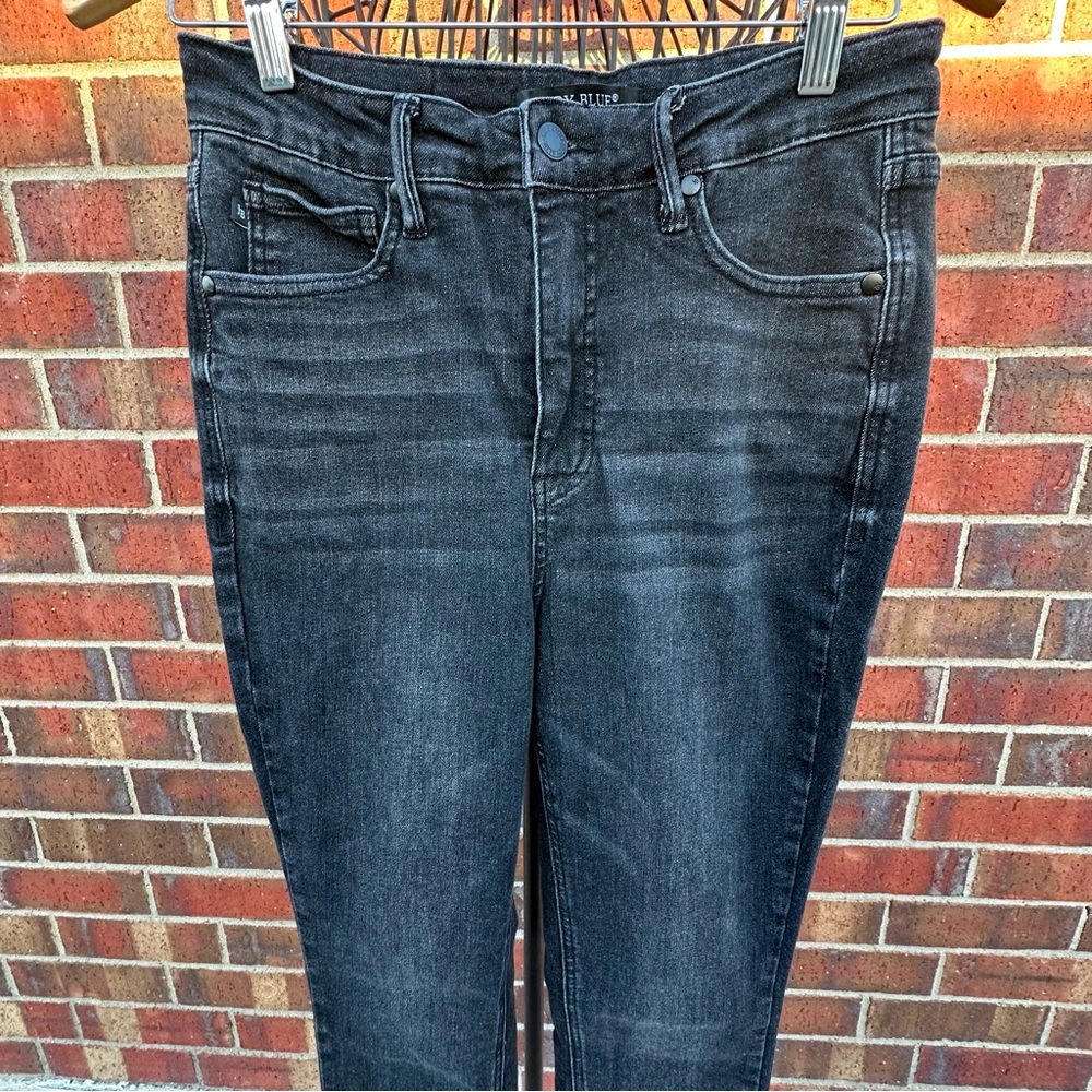 Judy Blue Skinny Fit Fade Black Denim Jean Hi-Waist Hem Stretch Streetwear 7/28 - Picture 5 of 15